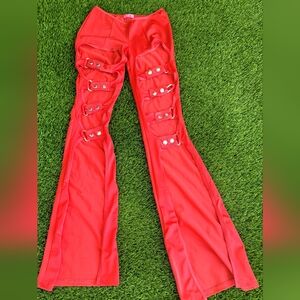 :Z.Z.Be Red Statement Pants with Buckle & Grommet Detail - Vintage Glam!